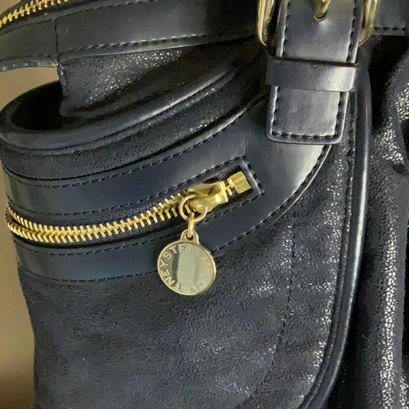 Stella McCartney Faux Suede Large Shoulder Bag in Dark Navy Blue (14" x 15") - Picture 4 of 11